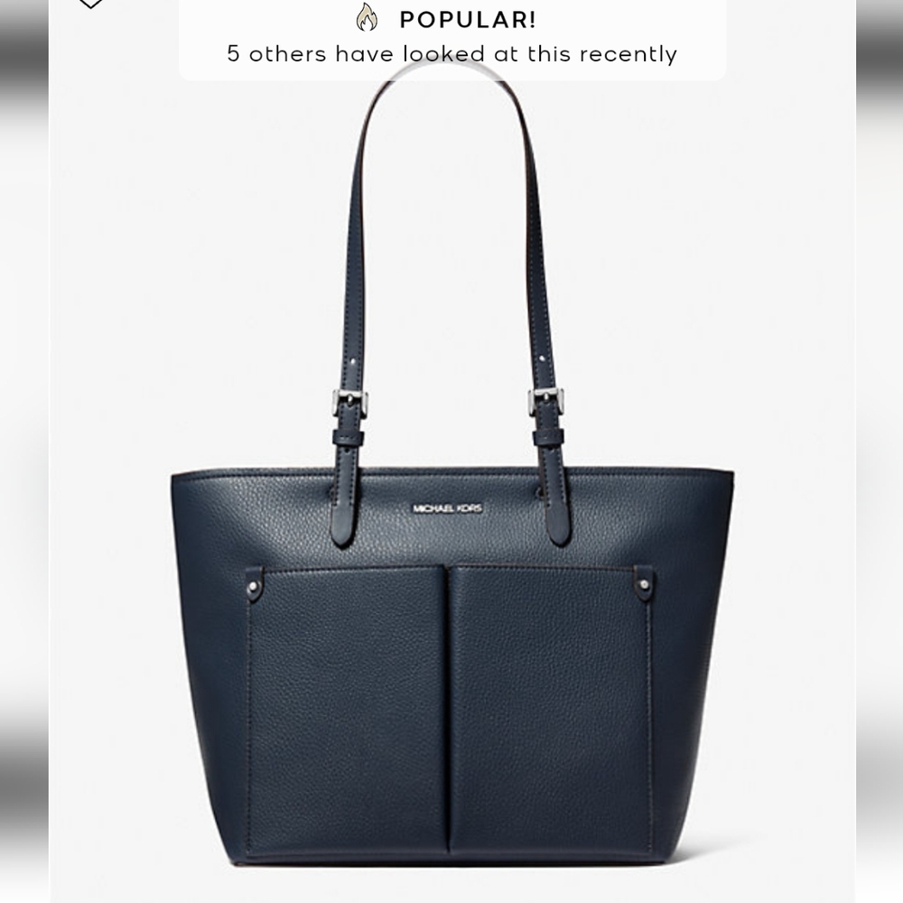 Michael Kors Jet Set Travel MD Non-Leather Vegan Double Pocket Tote Bag (Navy)